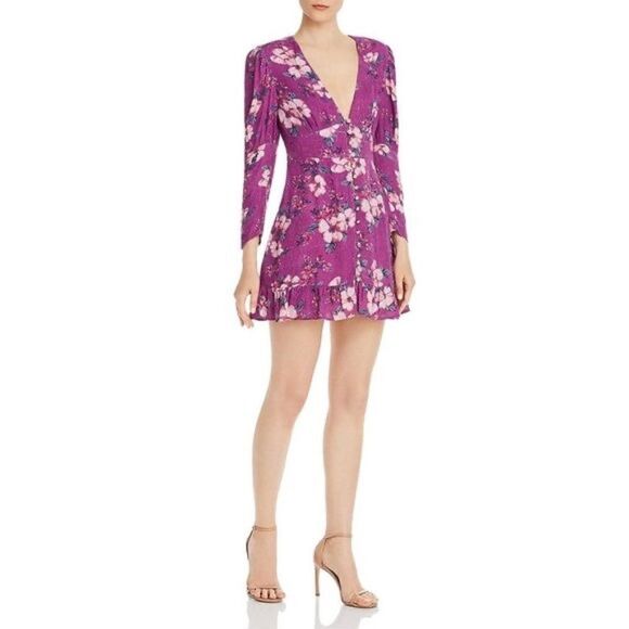 Revolve Rahi Women's Wren Reese Purple Floral V-Neck Party Mini Dress, Large - Picture 1 of 14